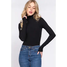 Load image into Gallery viewer, Black Long Sleeve Turtle Neck Rayon Rib Bodysuit
