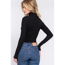 Load image into Gallery viewer, Black Long Sleeve Turtle Neck Rayon Rib Bodysuit
