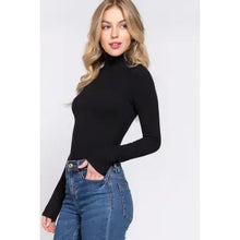 Load image into Gallery viewer, Black Long Sleeve Turtle Neck Rayon Rib Bodysuit
