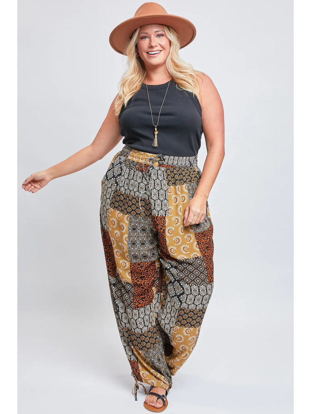 Missy Plus Size Linen Elastic Waist Flood with Drawstring