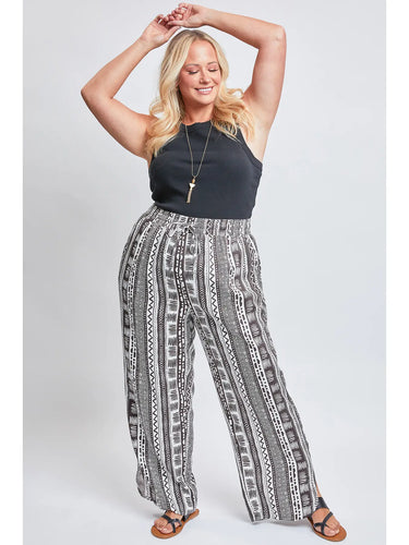 Missy Plus Linen Elastic Waist Pant with Slit Hem