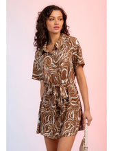 Load image into Gallery viewer, Brown Marbled Print Belted Shirt Dress
