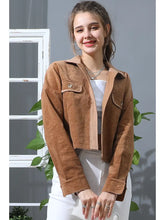 Load image into Gallery viewer, Brown Corduroy Short Jacket with Faux Pockets
