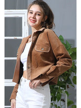 Load image into Gallery viewer, Brown Corduroy Short Jacket with Faux Pockets
