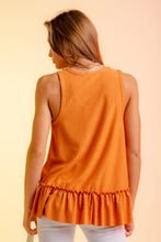 Load image into Gallery viewer, Cantalope Sleeveless Dotted Swiss Ruffle Hem Tank Top
