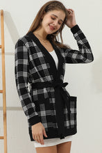 Load image into Gallery viewer, Black and White Plaid Cardigan with Pockets
