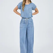 Load image into Gallery viewer, Denim High Waist Wide Leg Washed Chambray Jeans Pants 
