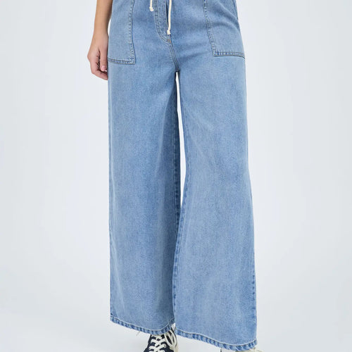 Denim High Waist Wide Leg Washed Chambray Jeans Pants