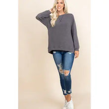 Load image into Gallery viewer, Charcoal Plus Size Solid French Terry Pullover
