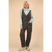 Load image into Gallery viewer, Charcoal Cozy Soft Corduroy Overalls
