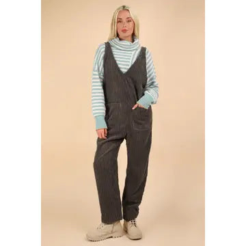 Charcoal Cozy Soft Corduroy Overalls