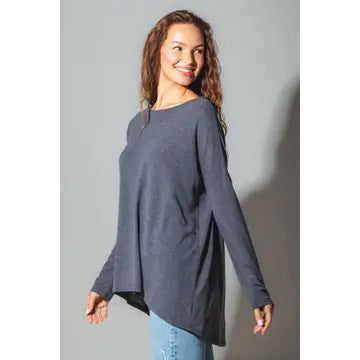 Charcoal Long Sleeve Tunic Knit Top