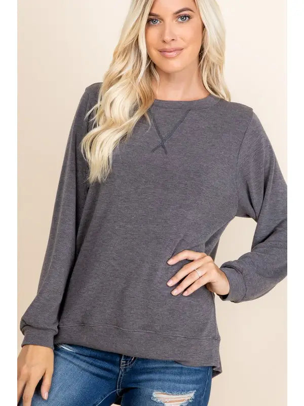 Charcoal Plus Size Solid French Terry Pullover