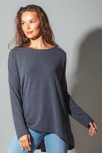 Charcoal Long Sleeve Tunic Knit Top