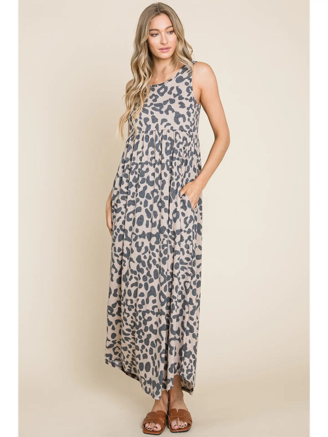 Animal Print Sleeveless Dress with Pockets