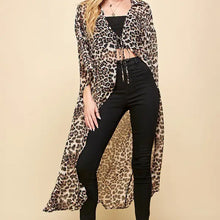 Load image into Gallery viewer, Women Cheetah Animal Print Drawstring Long Kimono
