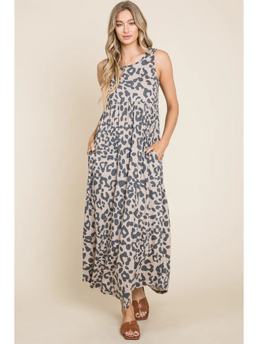 Animal Print Sleeveless Dress with Pockets