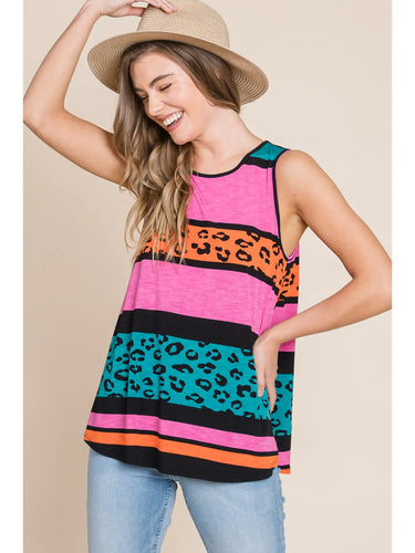 Women's Neon Leopard Color Block Tank