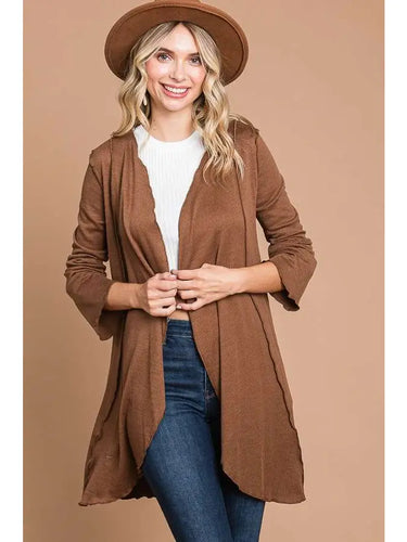 Cocoa Brown All Merrow Edge Cardigan - Athena's Fashion Boutique