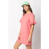 Load image into Gallery viewer, Coral French Terry Pocket Tee Shirt Dress - Athena&#39;s Fashion Boutique
