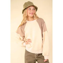 Load image into Gallery viewer, Cream Color Block Raglan Sleeve Comfy Knit Sweatshirt Top
