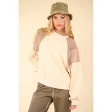 Load image into Gallery viewer, Cream Color Block Raglan Sleeve Comfy Knit Sweatshirt Top
