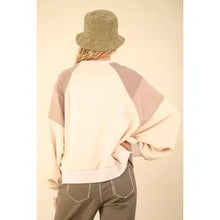 Load image into Gallery viewer, Cream Color Block Raglan Sleeve Comfy Knit Sweatshirt Top
