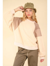 Load image into Gallery viewer, Cream Color Block Raglan Sleeve Comfy Knit Sweatshirt Top
