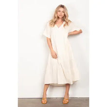 Load image into Gallery viewer, Cream Frayed Detail Soft Crinkle Gauze Midi Dress
