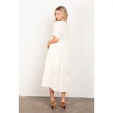 Load image into Gallery viewer, Cream Frayed Detail Soft Crinkle Gauze Midi Dress
