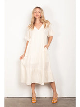 Load image into Gallery viewer, Cream Frayed Detail Soft Crinkle Gauze Midi Dress
