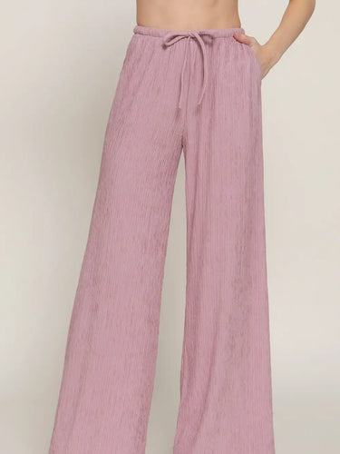 Women's Pink Drawstring Crinkle Long Pants