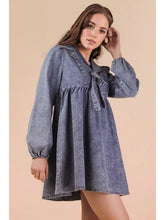 Load image into Gallery viewer, Indigo Washed Chambray Denim Collared Mini Dress
