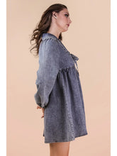 Load image into Gallery viewer, Indigo Washed Chambray Denim Collared Mini Dress

