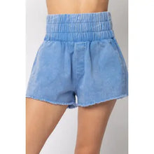 Load image into Gallery viewer, Blue High-Waist Washed Twill Shorts
