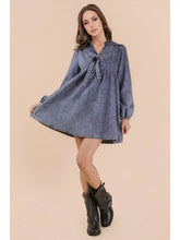 Load image into Gallery viewer, Indigo Washed Chambray Denim Collared Mini Dress
