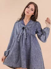 Load image into Gallery viewer, Indigo Washed Chambray Denim Collared Mini Dress
