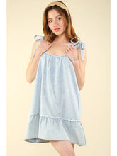 Load image into Gallery viewer, Shoulder Tie Washed Denim Mini Dress
