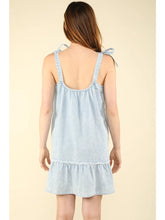 Load image into Gallery viewer, Shoulder Tie Washed Denim Mini Dress
