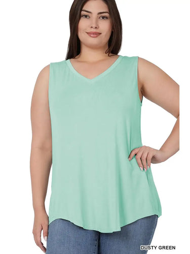 Dusty Green Luxe Rayon Sleeveless Hi-Low Hem Top - Athena's Fashion Boutique