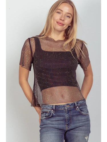 Jewel Fishnet Crochet Knit Top - Athena's Fashion Boutique