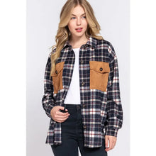 Load image into Gallery viewer, Long Sleeve Suede Pocket Detail Brushed Plaid Shacket
