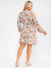 Load image into Gallery viewer, Plus Size Long Sleeve Surplice Elastic Waist Floral Mini Dress
