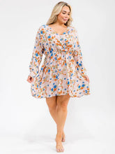 Load image into Gallery viewer, Plus Size Long Sleeve Surplice Elastic Waist Floral Mini Dress
