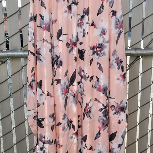 Pink Plus Size Floral Print Asymmetrical Midi Skirt