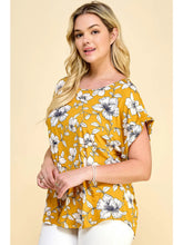 Load image into Gallery viewer, Plus Size Short Sleeve Dolman Yellow Flower Blouse

