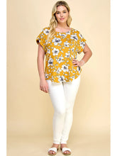 Load image into Gallery viewer, Plus Size Short Sleeve Dolman Yellow Flower Blouse
