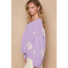 Load image into Gallery viewer, Pol Lavender V-Neck Berber Floral Pattern Chenille Pullover
