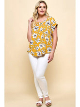 Load image into Gallery viewer, Plus Size Short Sleeve Dolman Yellow Flower Blouse
