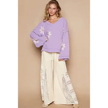 Load image into Gallery viewer, Pol Lavender V-Neck Berber Floral Pattern Chenille Pullover
